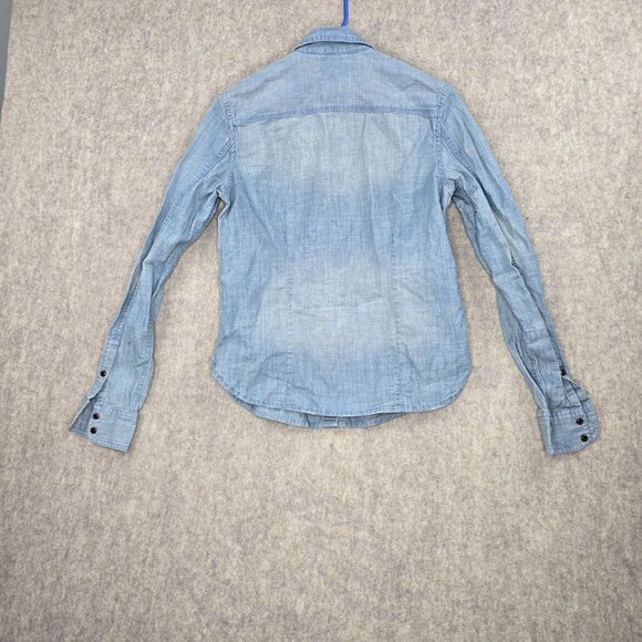 American Eagle Outfitters Womens Denim Button-Up Shirt Light Blue XS Embellished - Picture 2 of 8